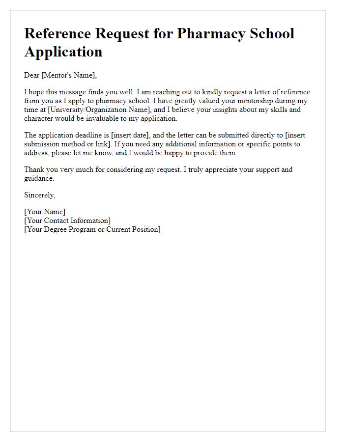 Letter template of pharmacy school reference request for a mentor