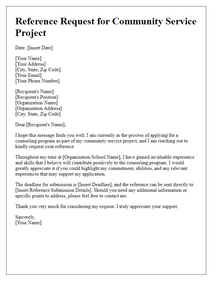 Letter template of counseling program reference request for community service project