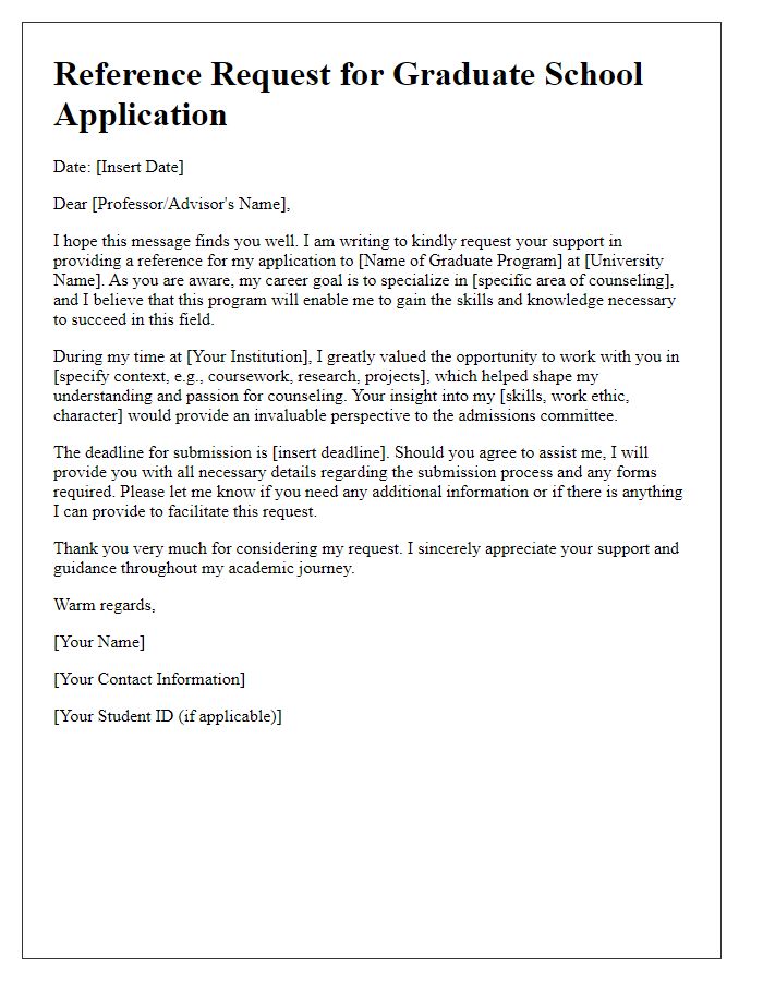 Letter template of counseling program reference request for graduate school application