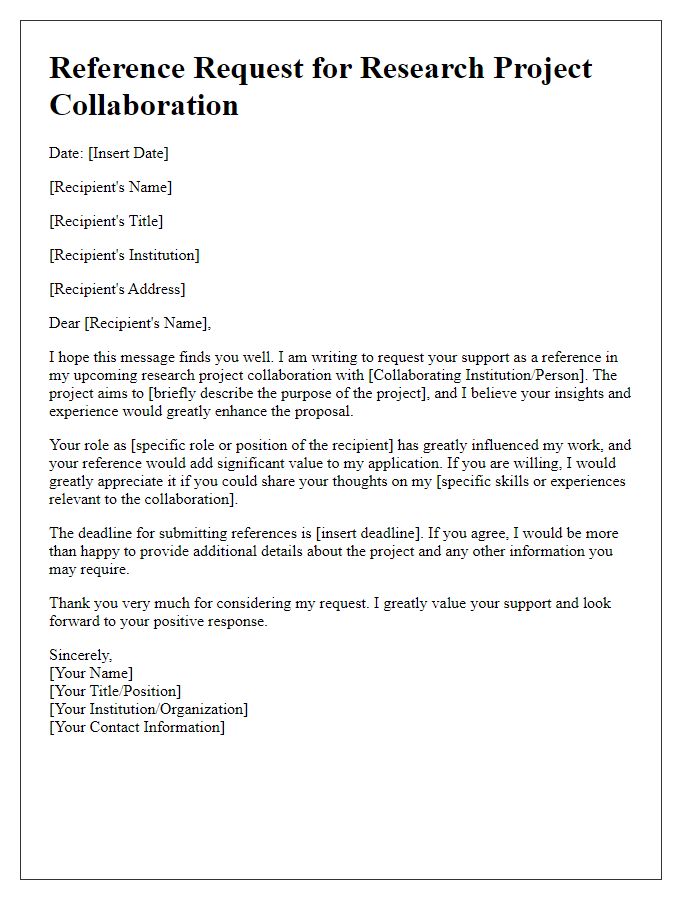 Letter template of reference request for research project collaboration