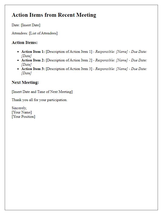 Letter template of action items discussed in our recent meeting