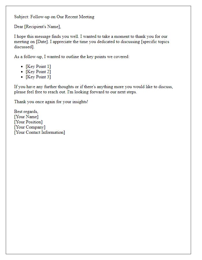 Letter template of check-in after our recent meeting