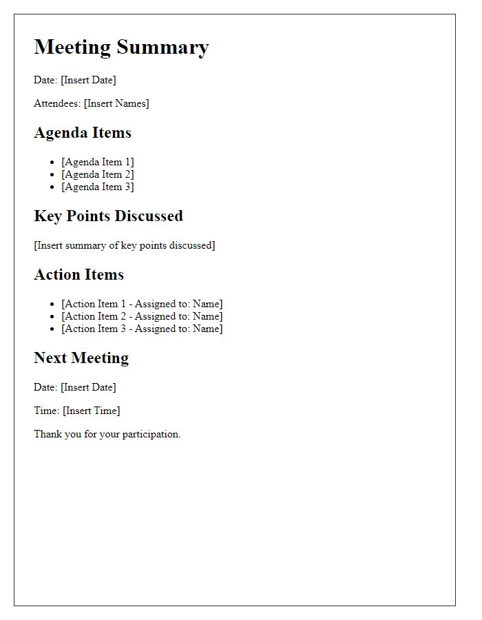 Letter template of summary from our discussion during the meeting