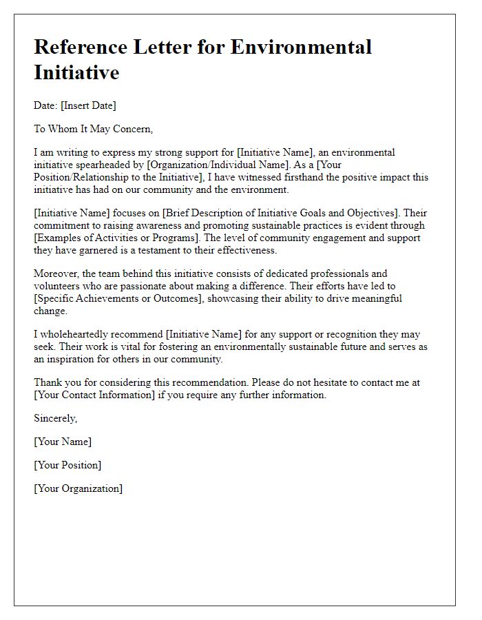 Letter template of environmental initiative reference letter.