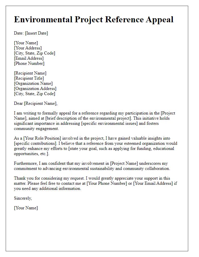 Letter template of environmental project reference appeal.