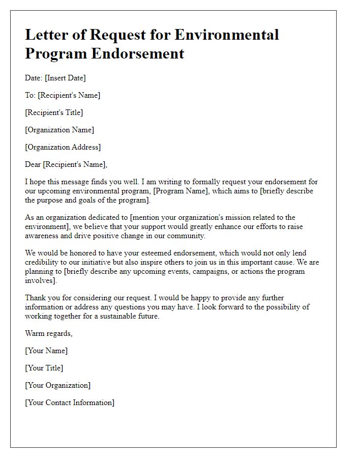 Letter template of request for environmental program endorsement.