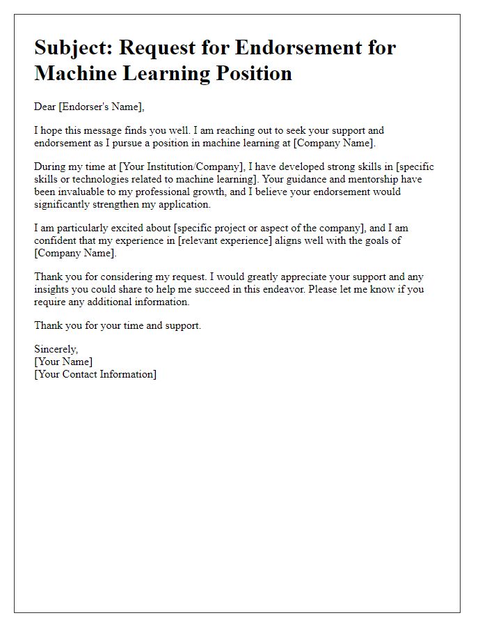 Letter template of appeal for endorsement for machine learning job