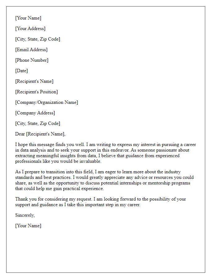 Letter template of request for support for a data analysis career
