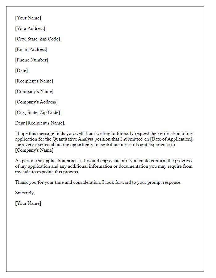 Letter template of request for verification for quantitative analyst application