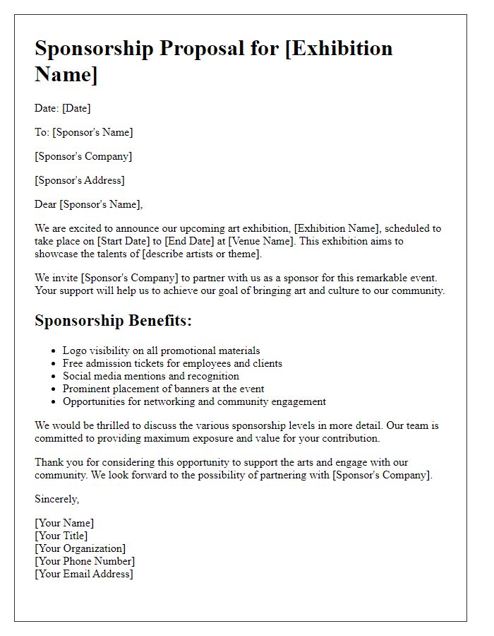 Letter template of sponsorship proposal for art exhibition