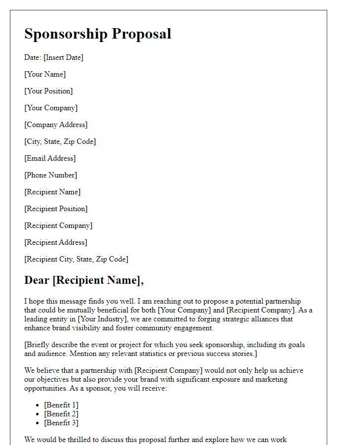 Letter template of sponsorship proposal for business partnership