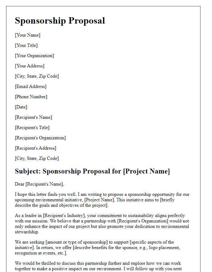 Letter template of sponsorship proposal for environmental initiative