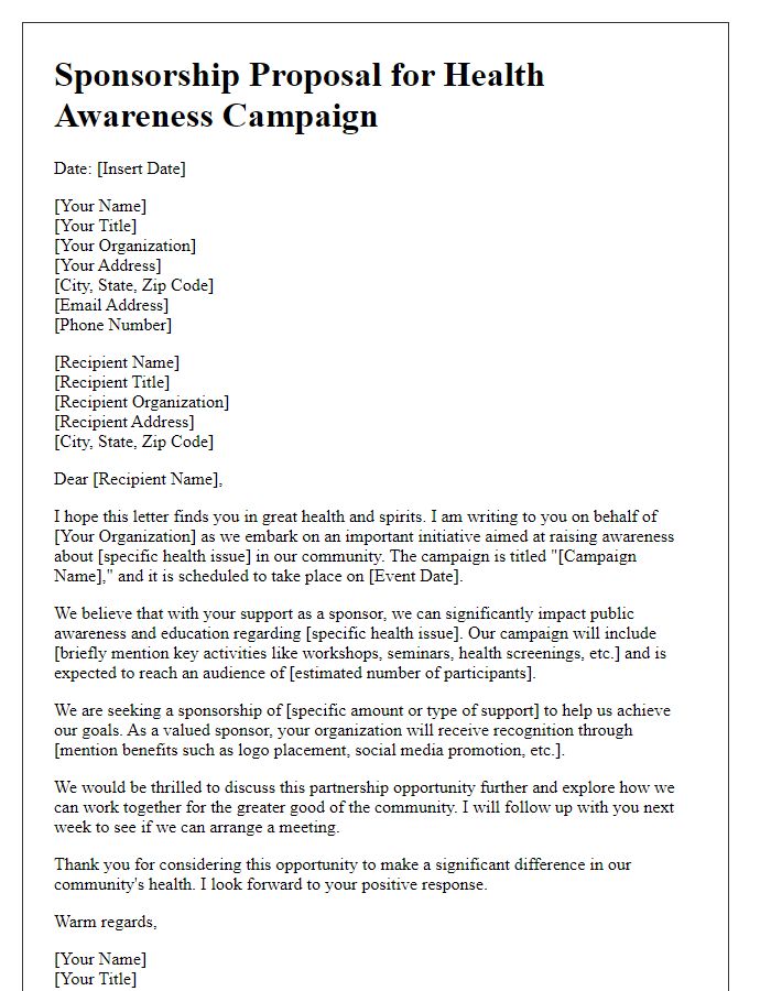 Letter template of sponsorship proposal for health awareness campaign