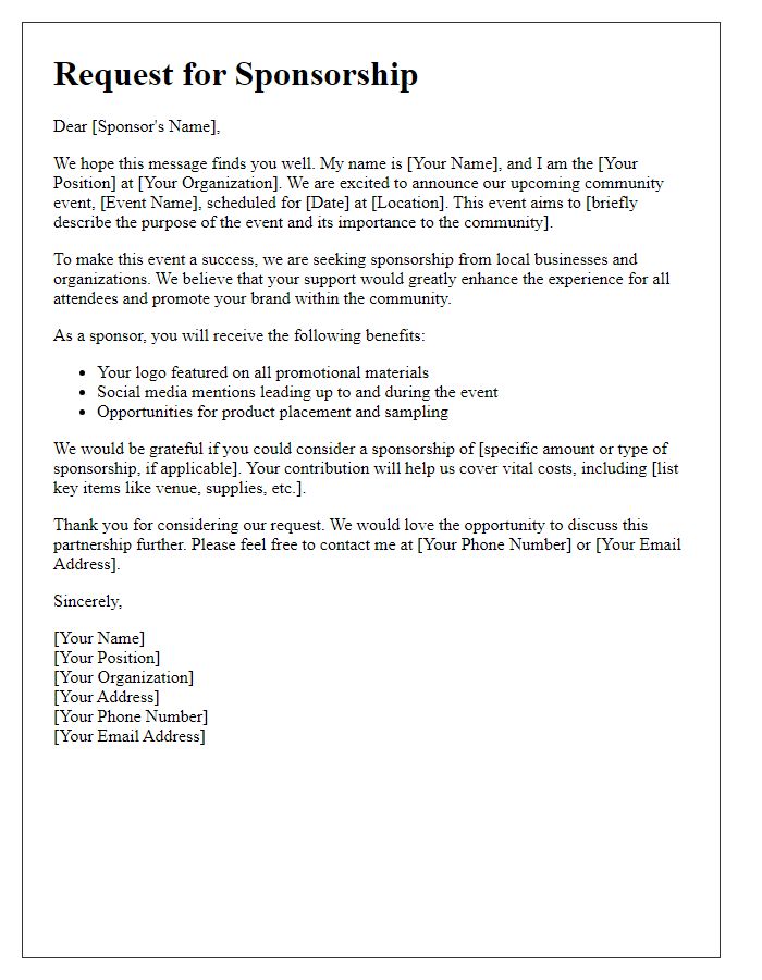 Letter template of community event sponsorship request