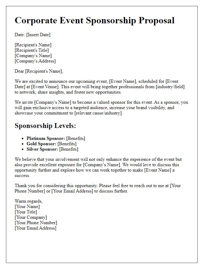 Letter template of corporate event sponsorship proposal