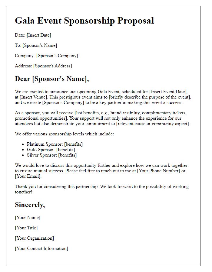 Letter template of gala event sponsorship proposal