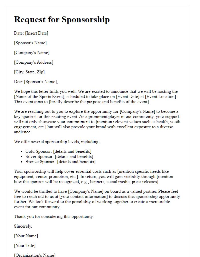 Letter template of sports event sponsorship appeal