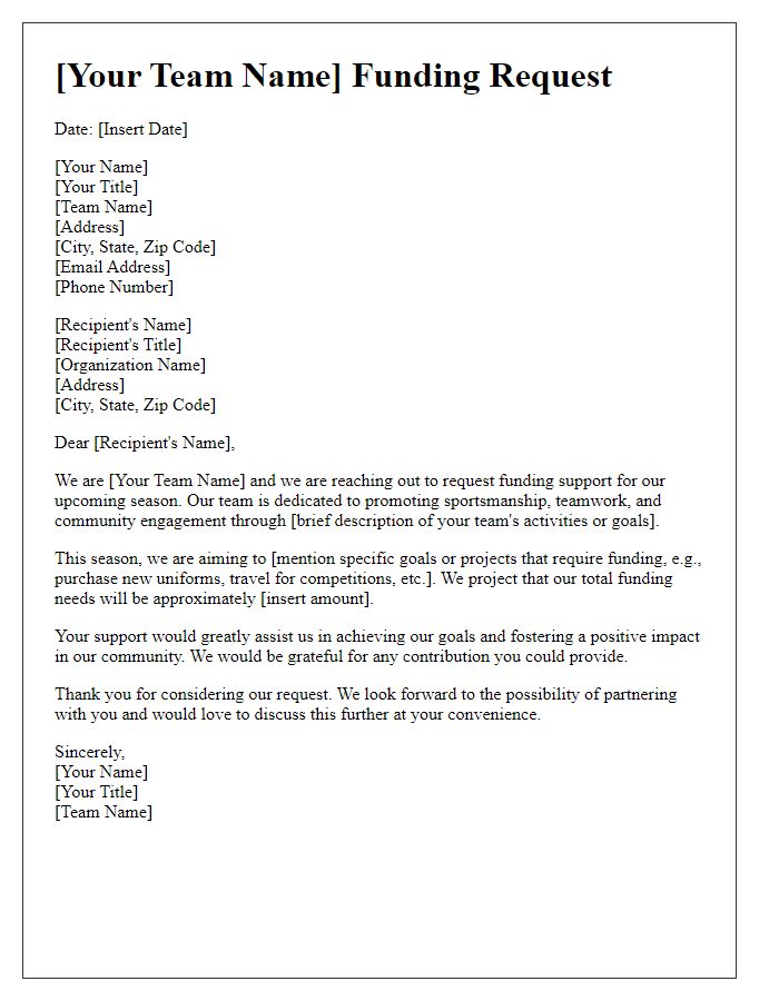 Letter template of sports team funding request