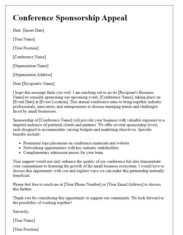 Letter template of conference sponsorship appeal for small businesses