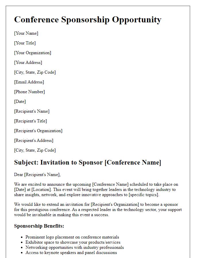 Letter template of conference sponsorship engagement for technology firms