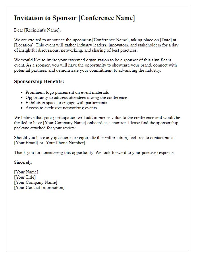 Letter template of conference sponsorship invitation for industry stakeholders