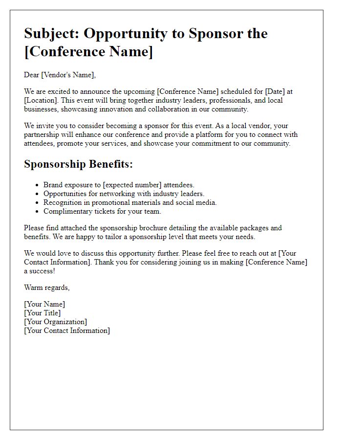 Letter template of conference sponsorship outreach for local vendors