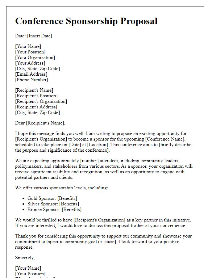 Letter template of conference sponsorship proposal for community organizations