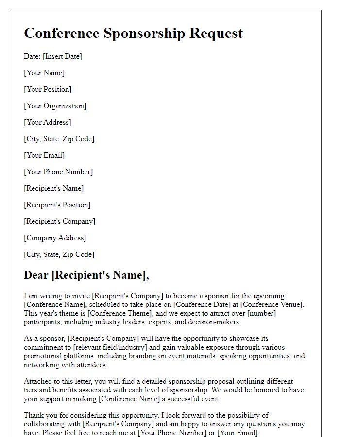 Letter template of conference sponsorship request for corporate partners