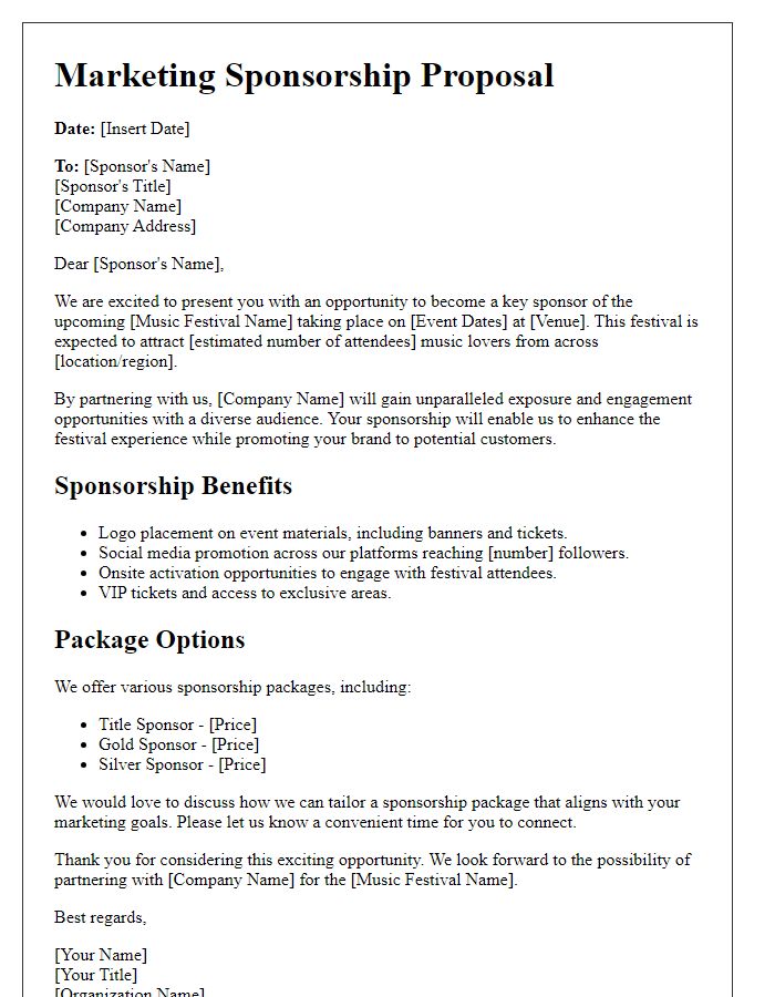 Letter template of marketing sponsorship proposal for music festival