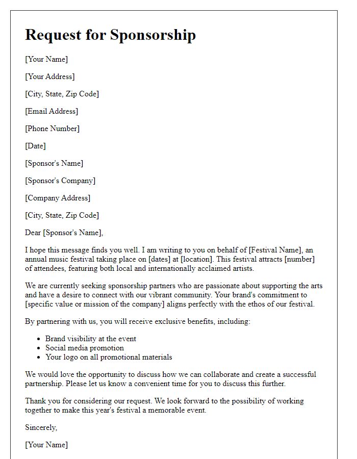 Letter template of request for sponsorship at music festival