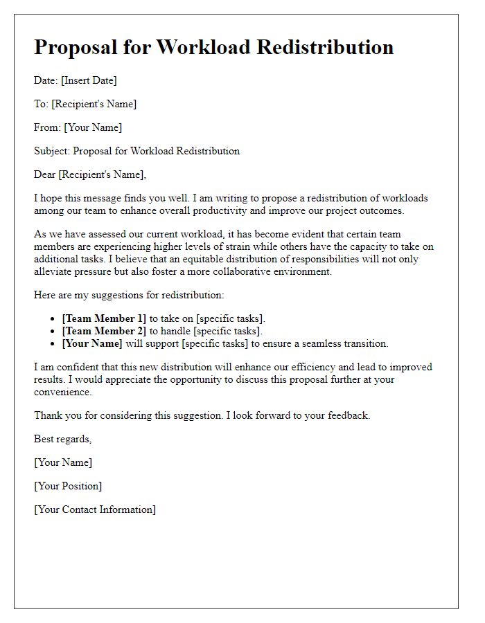 Letter template of proposing workload redistribution