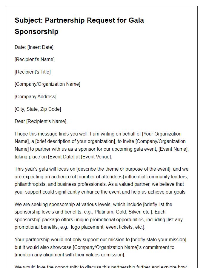 Letter template of partnership request for gala sponsorship