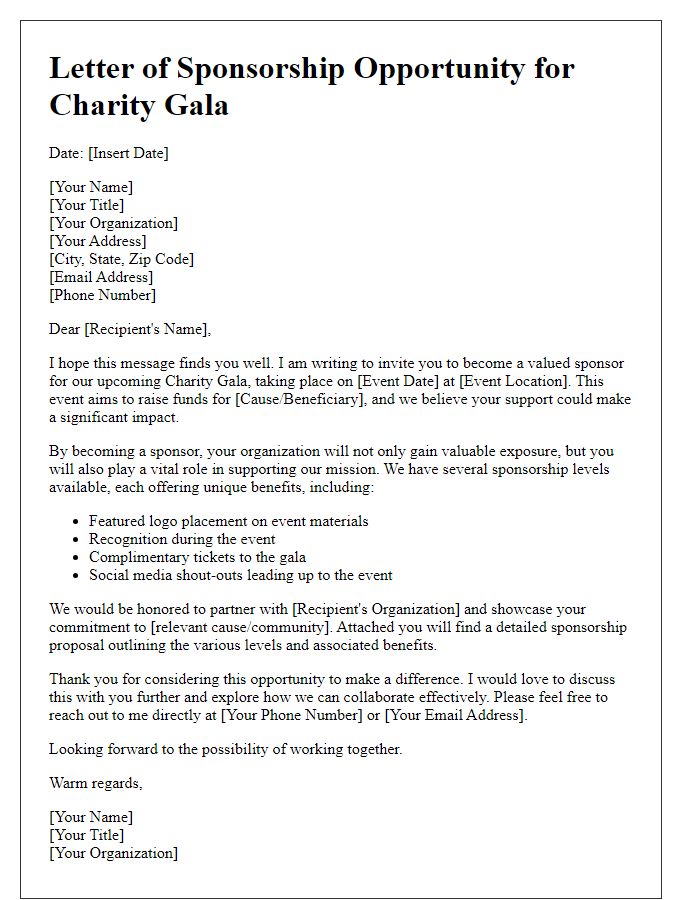 Letter template of sponsorship opportunity for charity gala