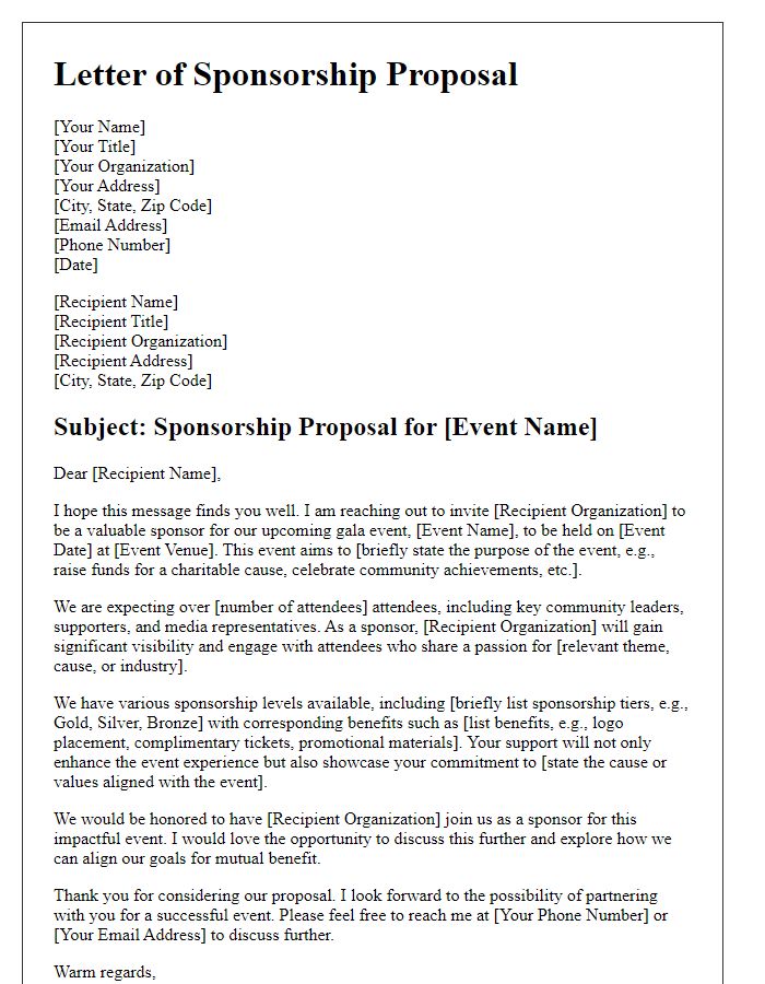 Letter template of sponsorship proposal for gala event participation