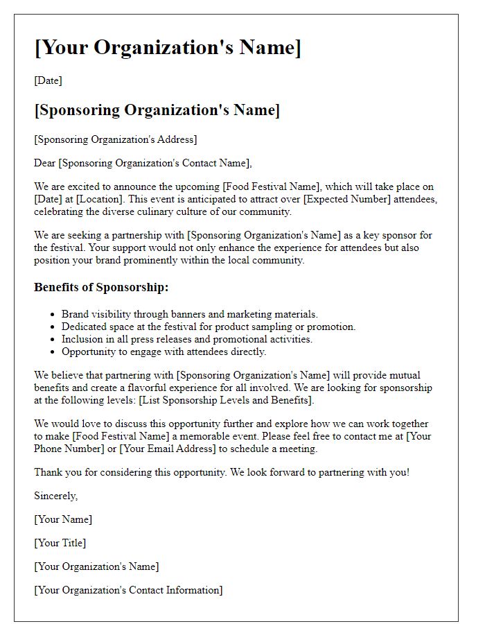 Letter template of partnership proposal for food festival sponsorship.