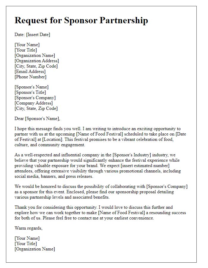 Letter template of request for food festival sponsor partnership.