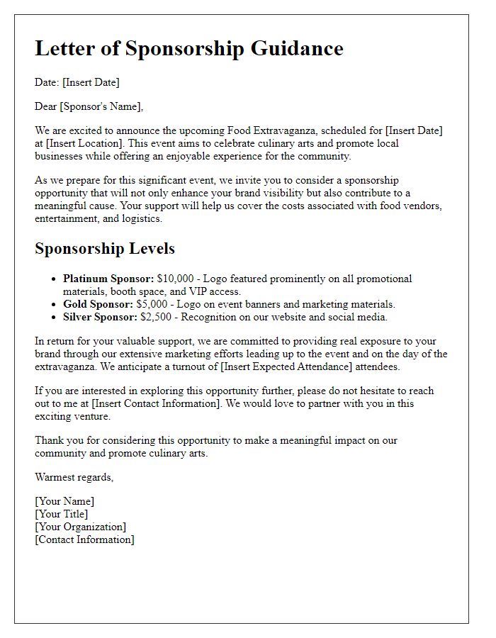 Letter template of sponsorship guidance for food extravaganza.