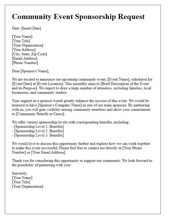 Letter template of community event sponsorship letter for civic groups