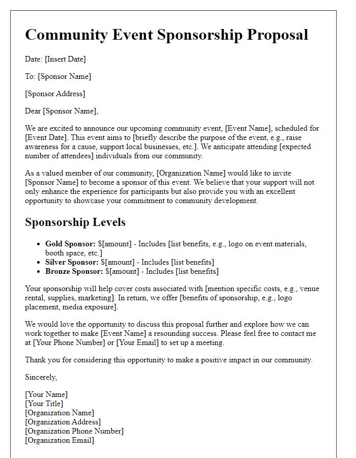 Letter template of community event sponsorship proposal for non-profits