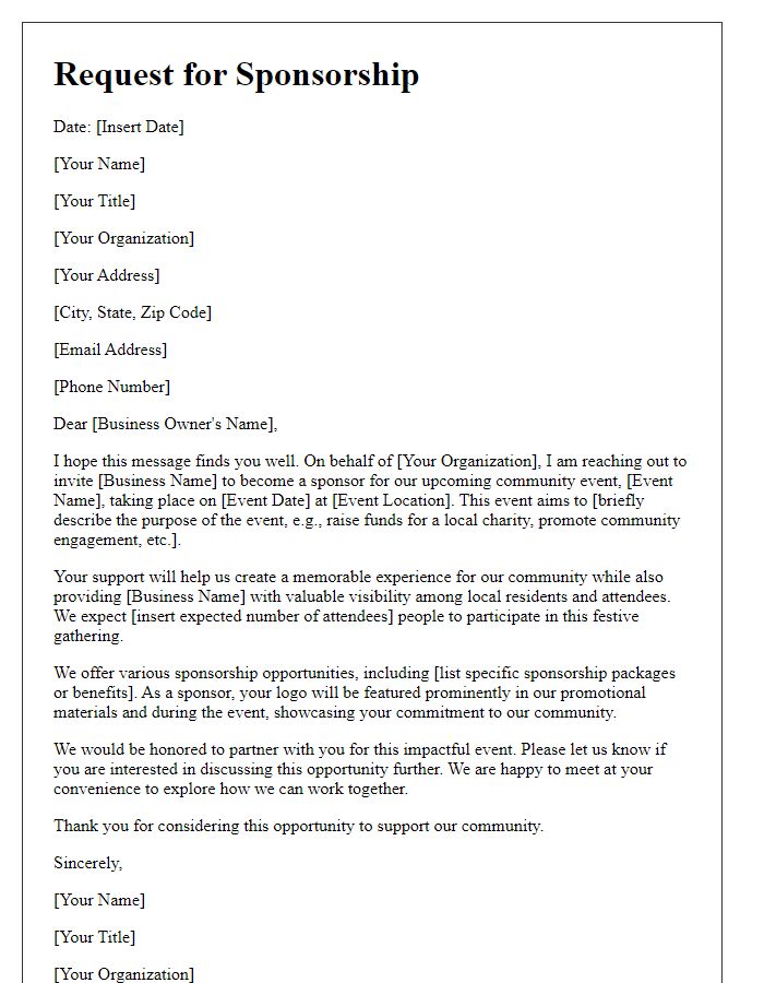 Letter template of community event sponsorship request for local businesses