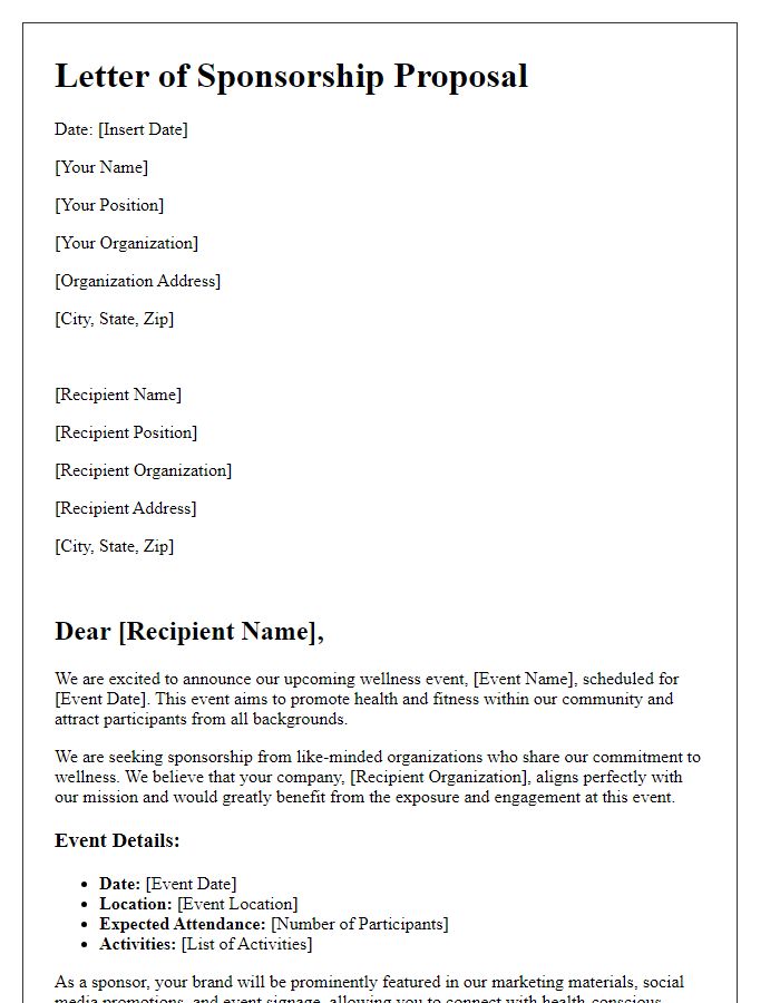 Letter template of athletic sponsorship pitch for wellness events