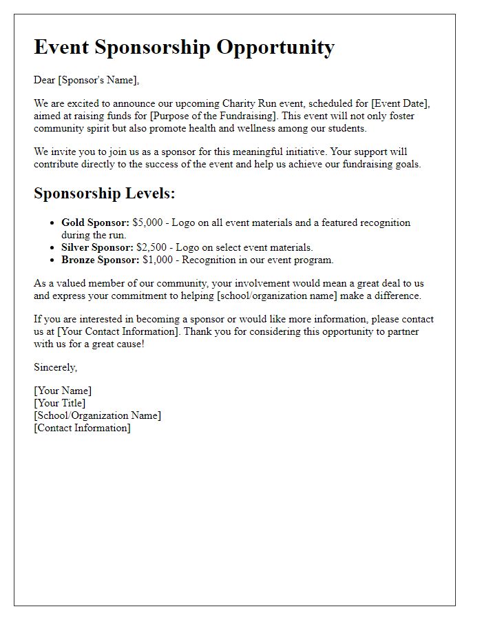 Letter template of event sponsorship opportunity for school charity run