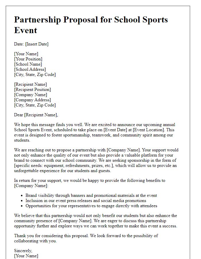 Letter template of partnership proposal for school sports event