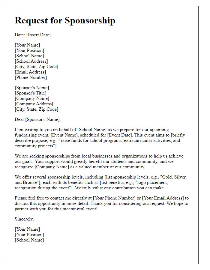 Letter template of sponsorship request for school fundraising event