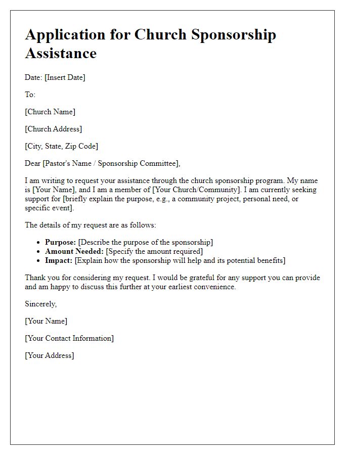 Letter template of application for church sponsorship assistance