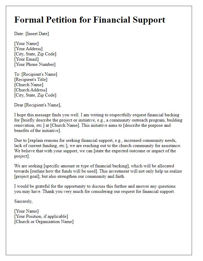 Letter template of formal petition for church financial backing