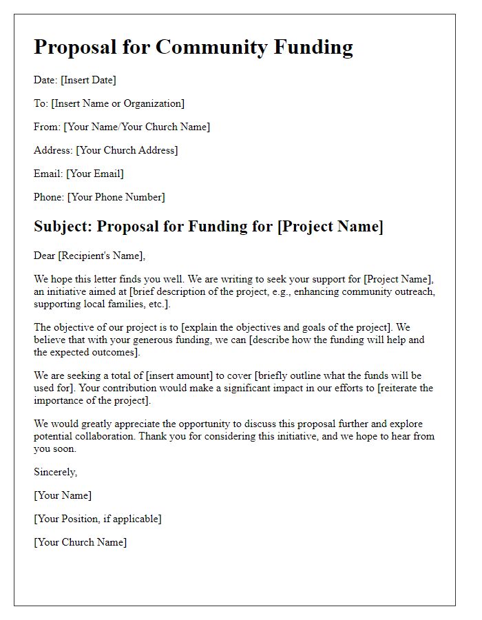 Letter template of proposal for church community funding