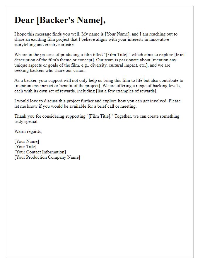 Letter template of film project backer outreach