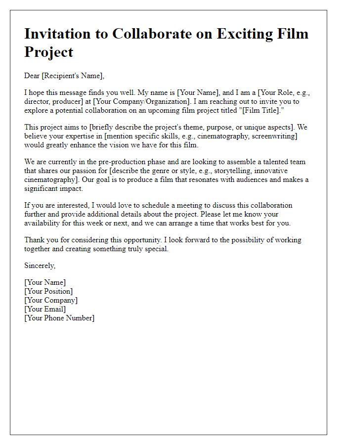 Letter template of film project collaboration invitation