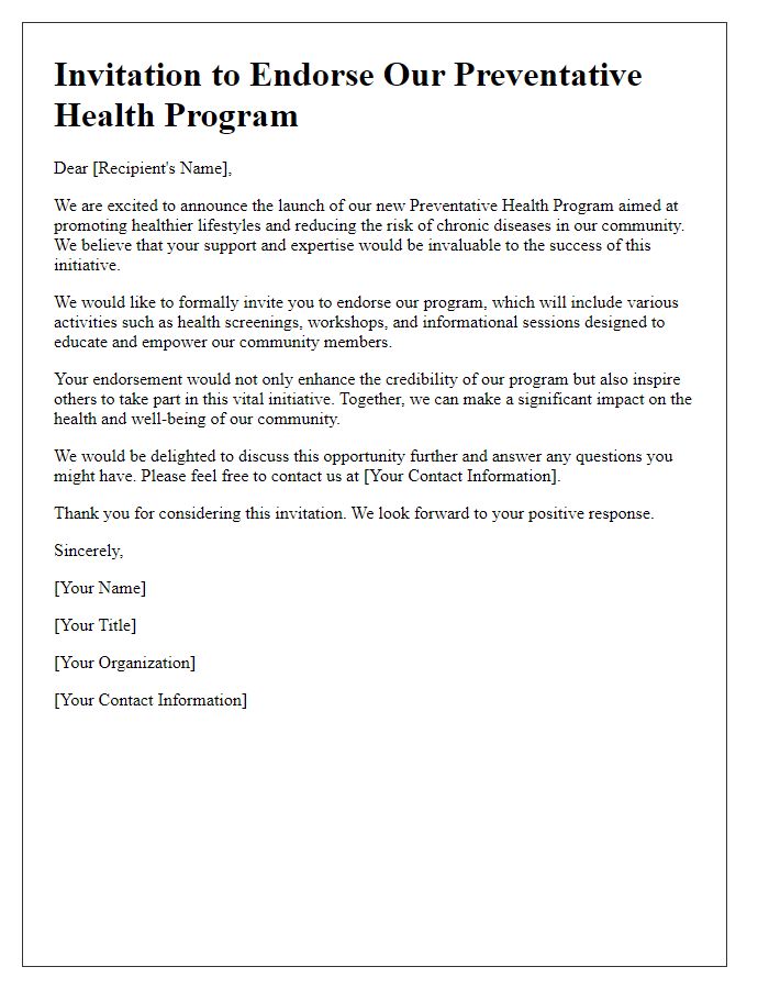 Letter template of preventative health program endorsement invitation